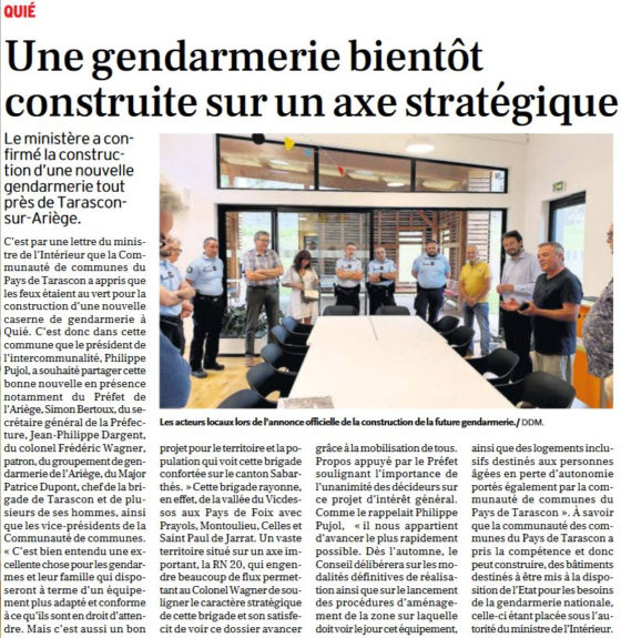 PRESSE : UNE GENDARMERIE BIENTÔT CONSTRUITE.